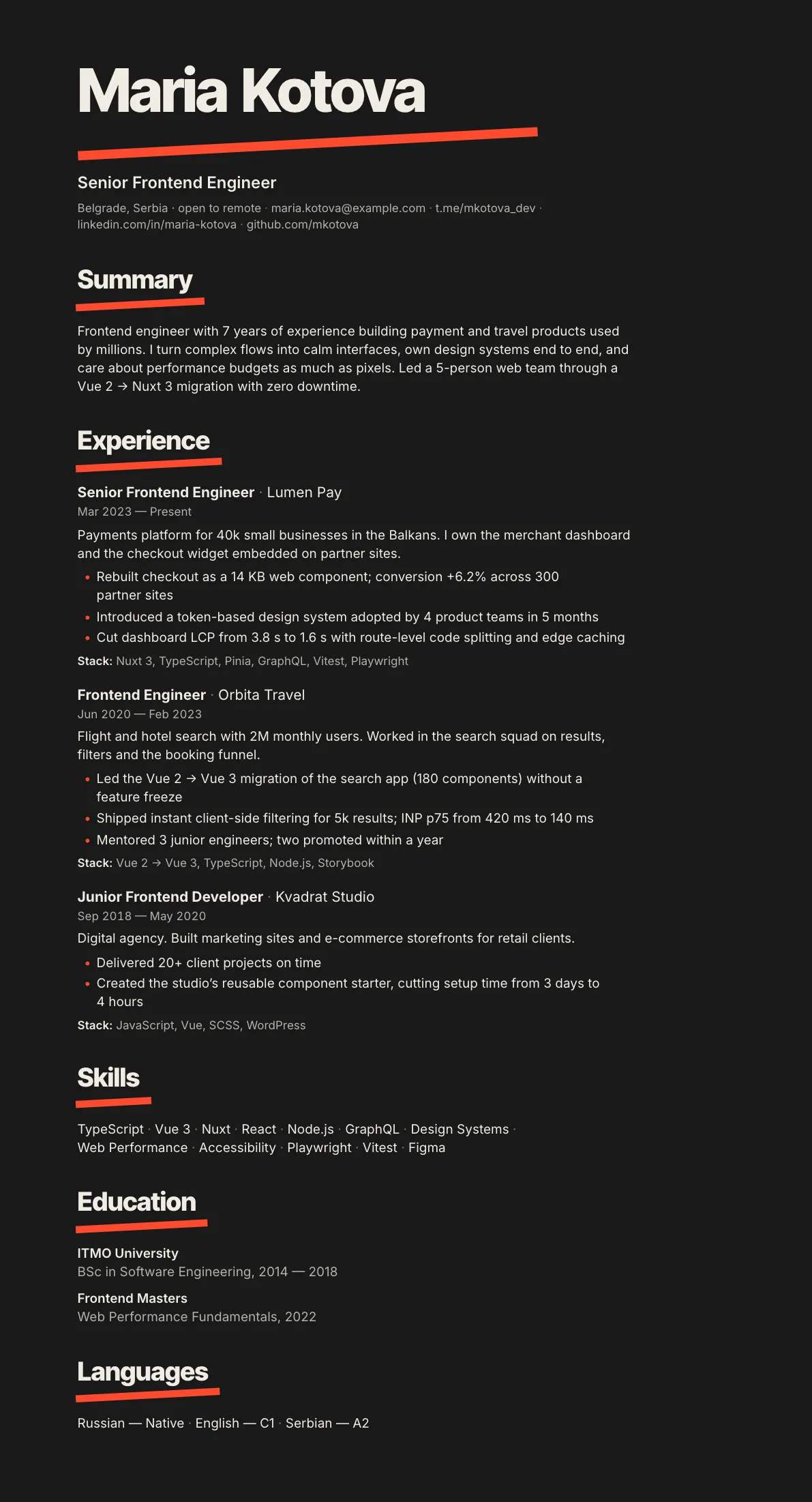 Sample CV in the Manifest 2 template