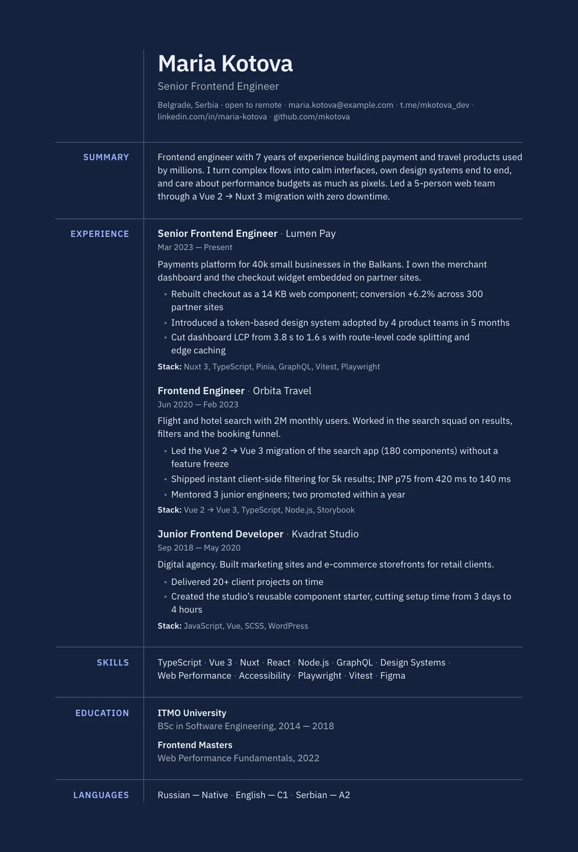 Sample CV in the Margin template