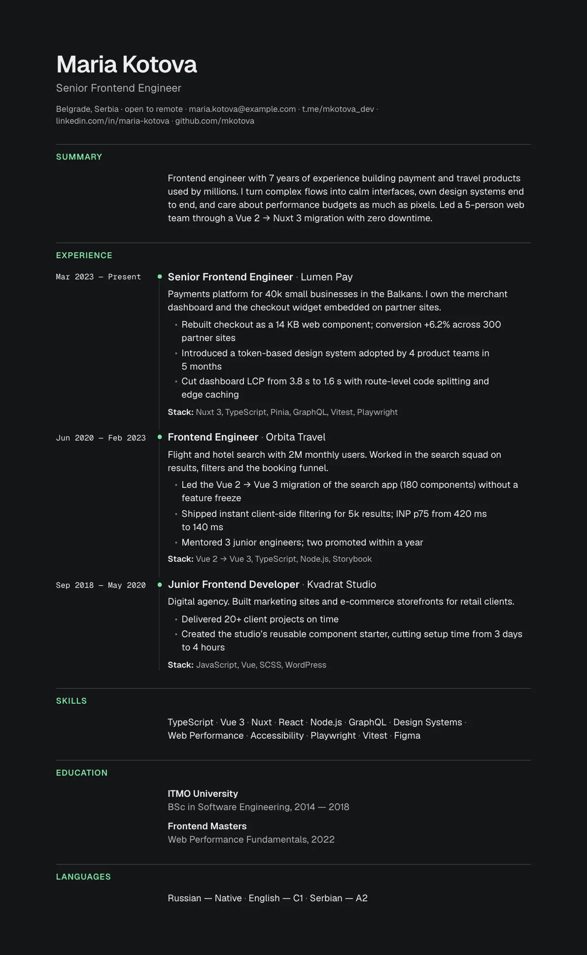 Sample CV in the Rail template